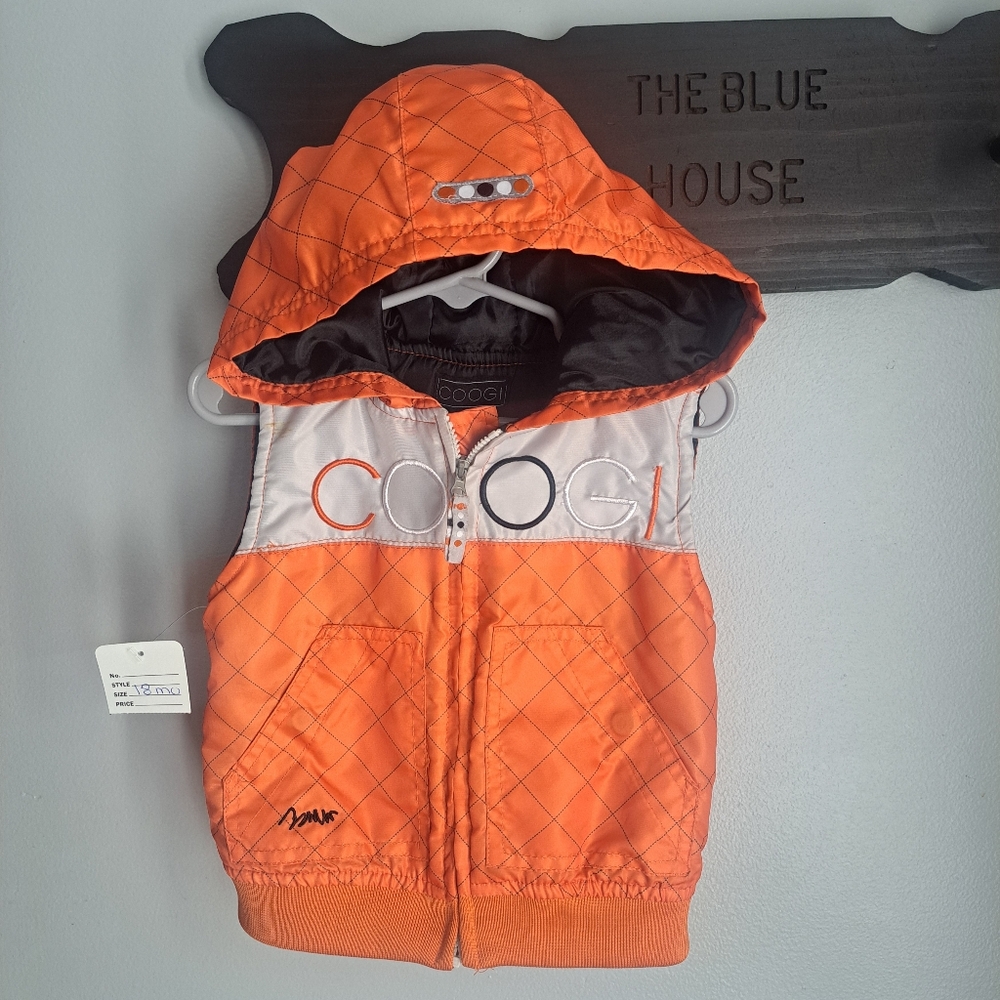 Coogi Quilted Orange Hooded Vest Sz 18Month
